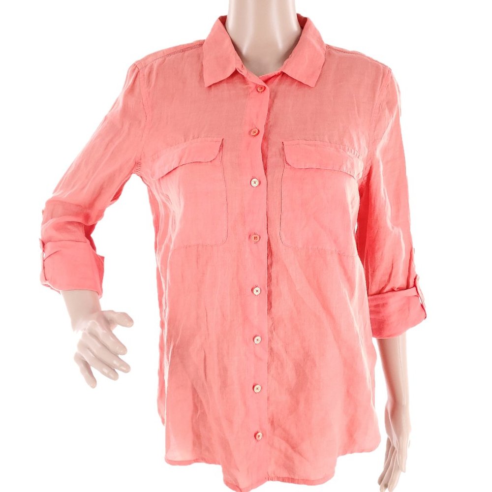 Calvin Klein Women Top Button Long Sleeves Pockets Orange Size S - NWT